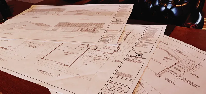 Image of blueprints sitting on table.